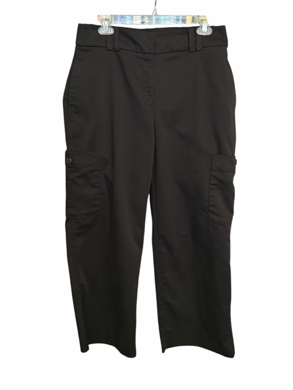 Chicos Black Wide Leg Pants Side Pockets 10 Casual‎ Comfort Work Capsule Cargo